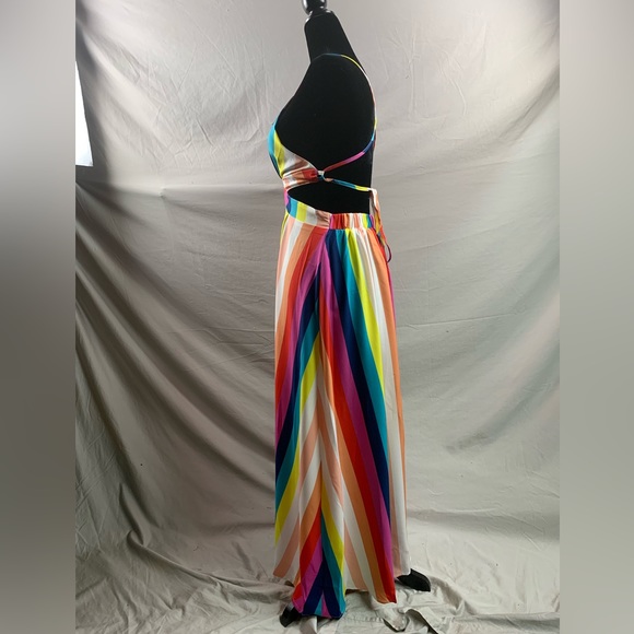 Striped Crisscross Tie Backless Split Thigh Cami Dress - Picture 8 of 10